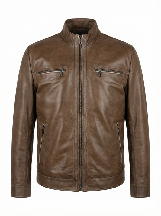 Milestone Lambskin Nappa Leather Jacket in Brown