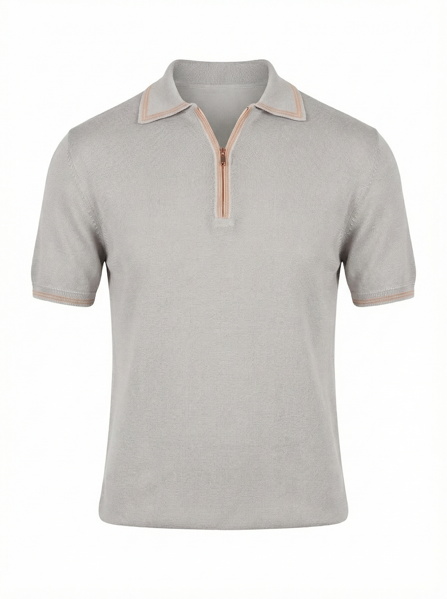 DANIELE FIESOLI Cotton Zip Polo in Sand with Peach Trim