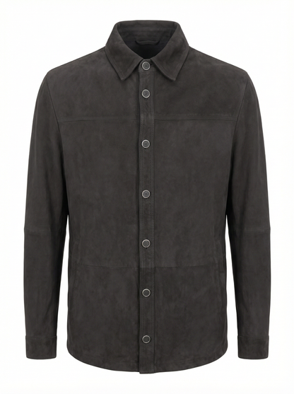 Milestone Nubuck Nappa Leather Shirt Jacket in Black