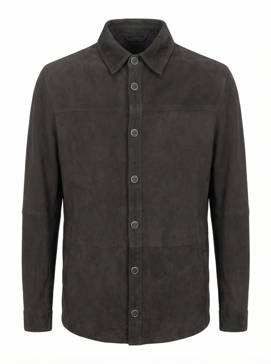Milestone Nubuck Nappa Leather Shirt Jacket in Black