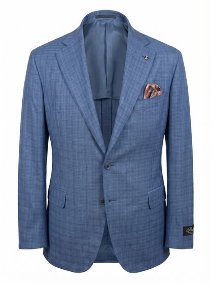 Belvest Suit in Super 140's Wool -Prince of Wales Pattern-Light Blue