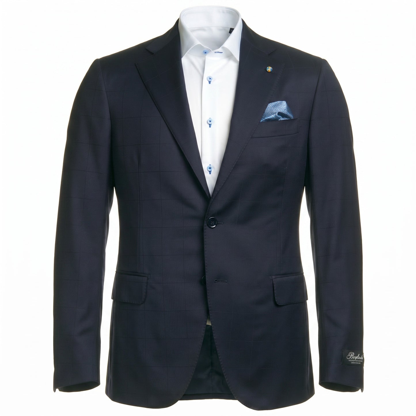 Belvest Super 130's Wool Window Pain Suit in Dark Navy Blue