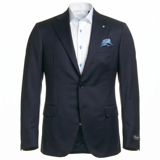 Belvest Super 130's Wool Window Pain Suit in Dark Navy Blue