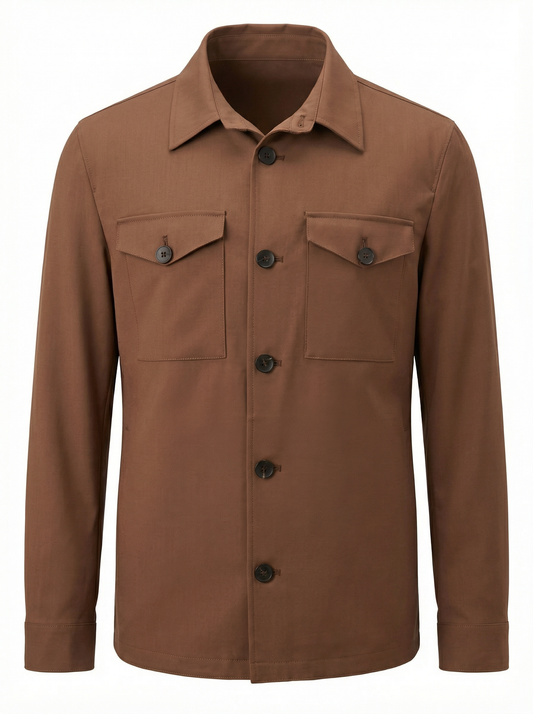 Fradi Wool Poplin Overshirt in Natural Stretch in Tobacco