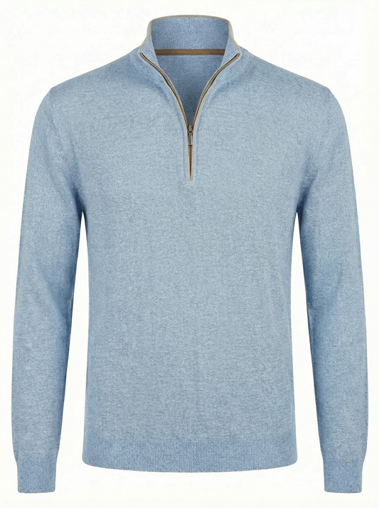 Codice Quarter-Zip Long Sleeve Cotton Sweater in Light Blue