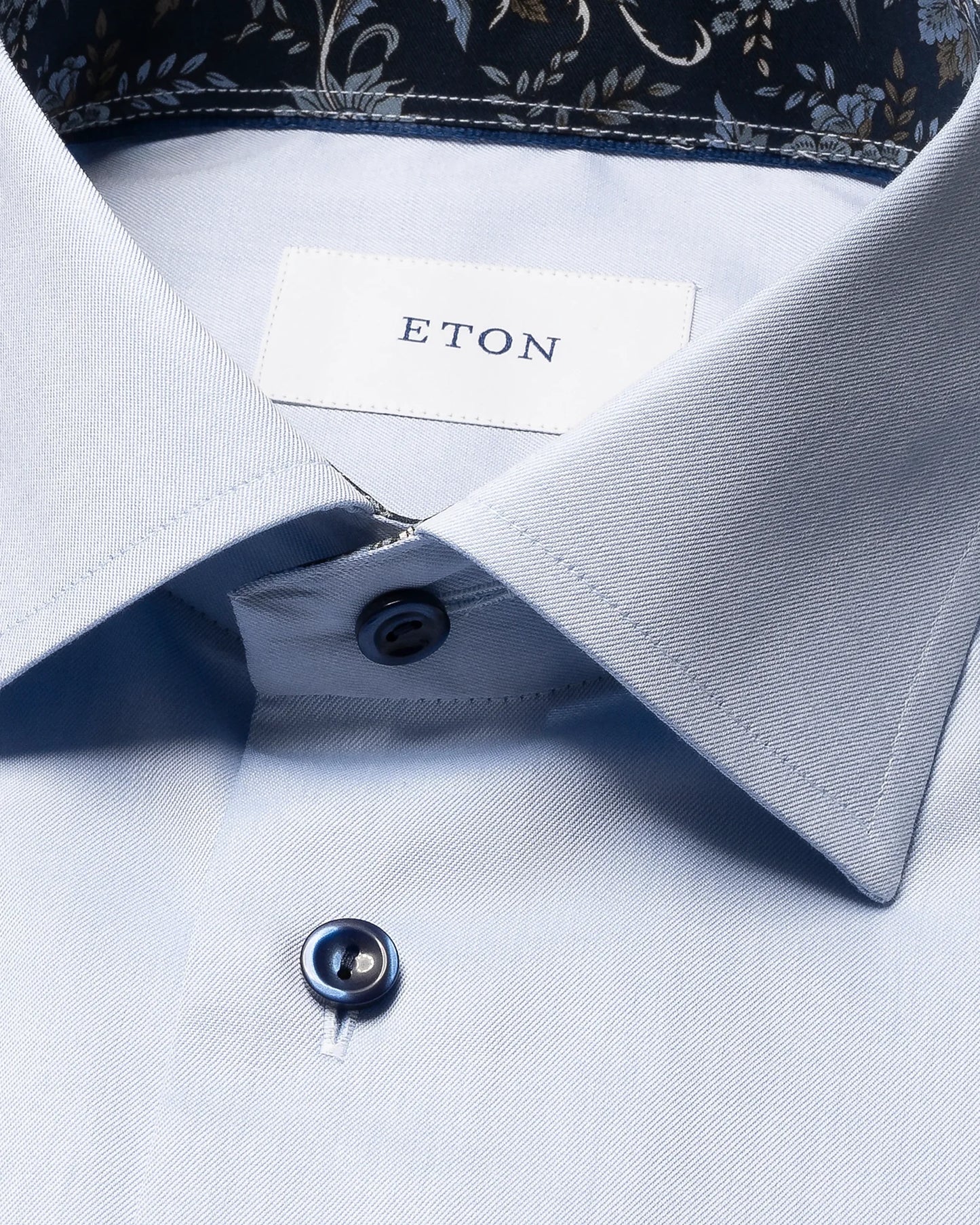 Eton Light Blue Signature Twill Sport Shirt with Floral Effect Contrast Details