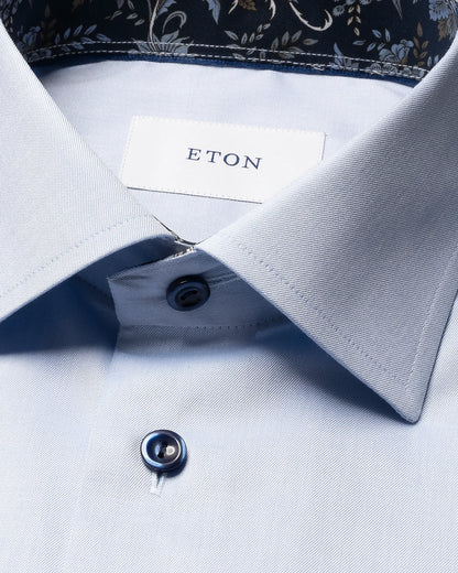 Eton Light Blue Signature Twill Sport Shirt with Floral Effect Contrast Details