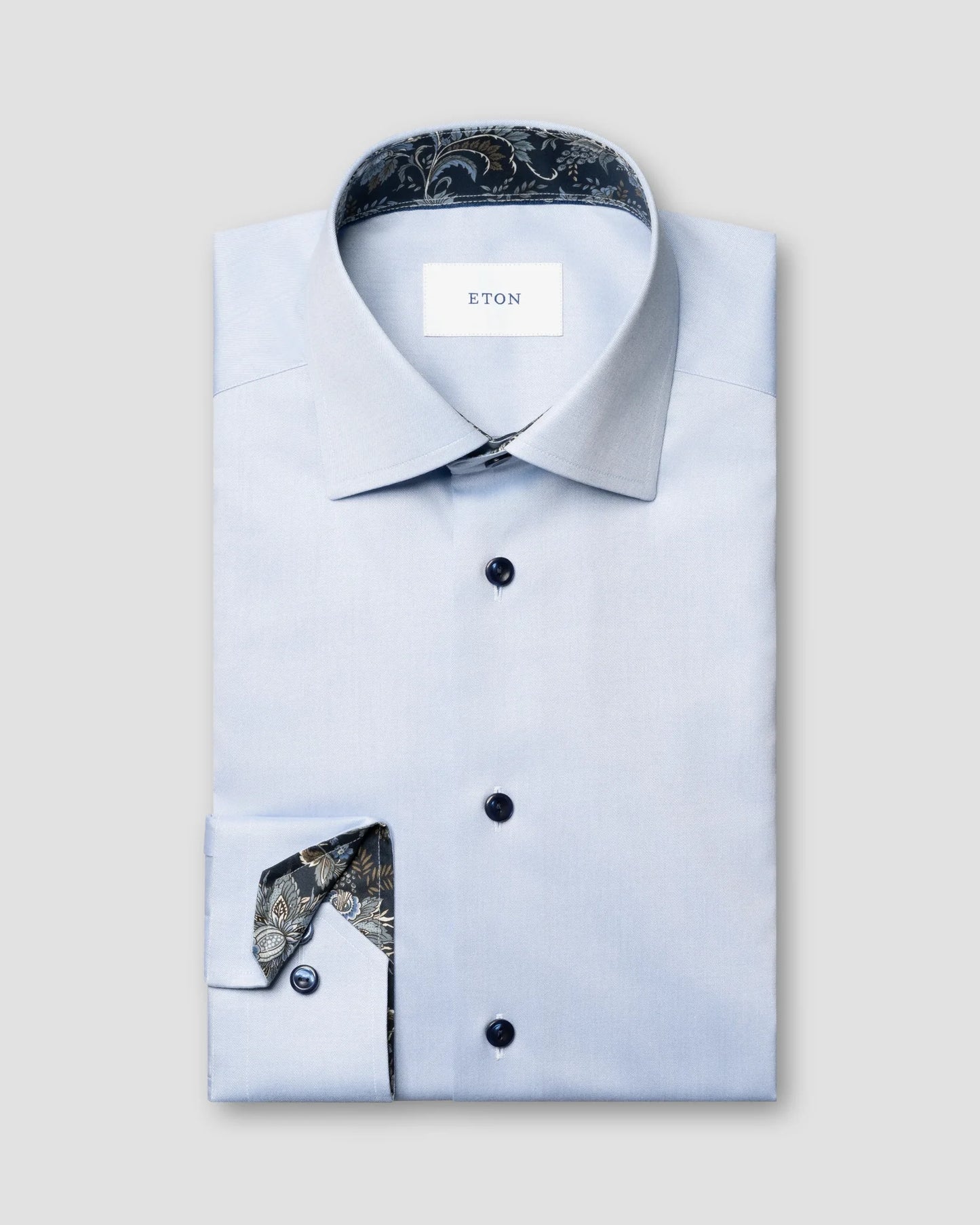 Eton Light Blue Signature Twill Sport Shirt with Floral Effect Contrast Details