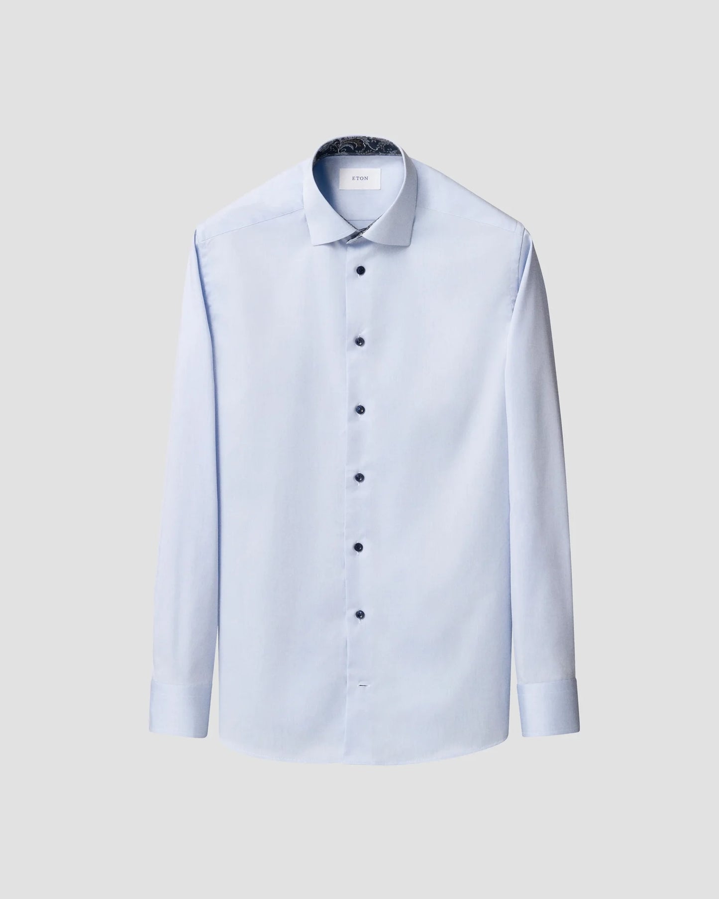 Eton Light Blue Signature Twill Sport Shirt with Floral Effect Contrast Details