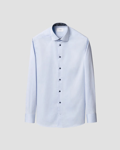 Eton Light Blue Signature Twill Sport Shirt with Floral Effect Contrast Details