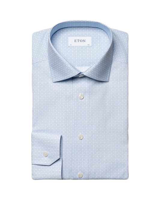 Eton Light Blue Geometric Print Signature Poplin Sport Shirt