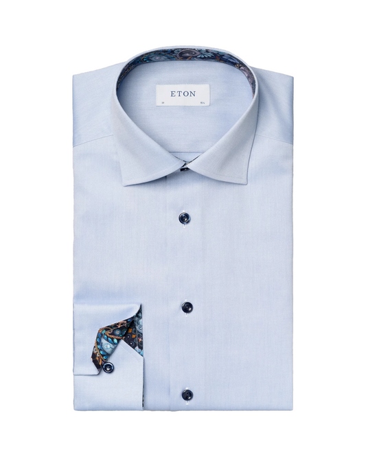 Eton Floral Effect Signature Twill Sport Shirt in Light Blue