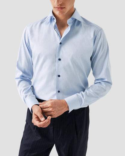 Eton Light Blue Signature Twill Shirt with Navy Details