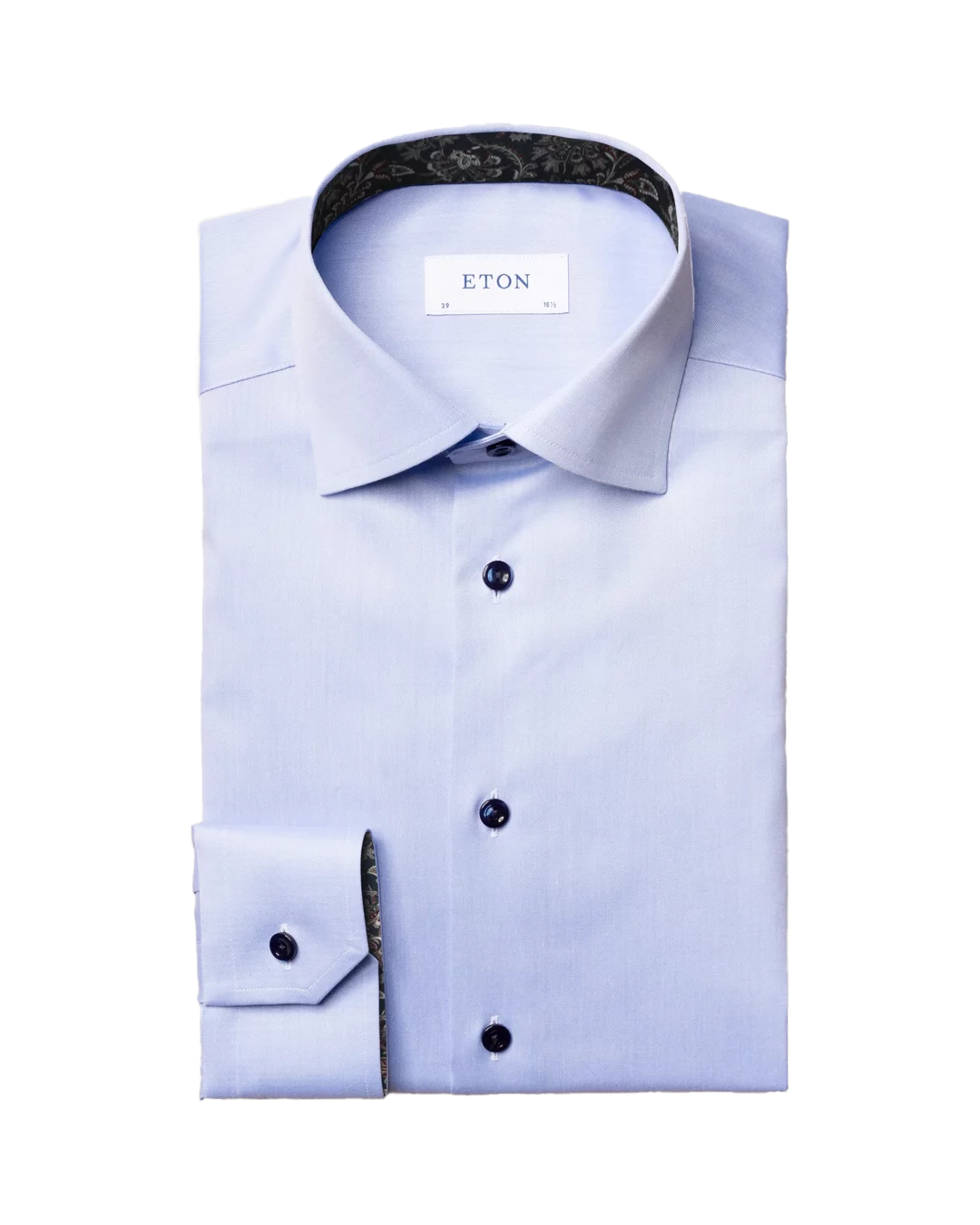 Eton Light Blue Signature Twill Sport Shirt with Paisley Contrast Details