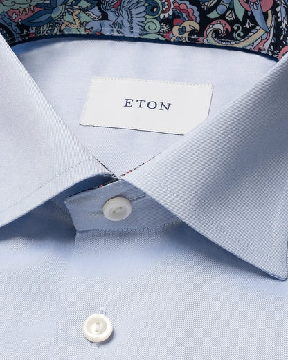 Eton Floral Effect Signature Twill Sport Shirt in Blue -Slim Fit