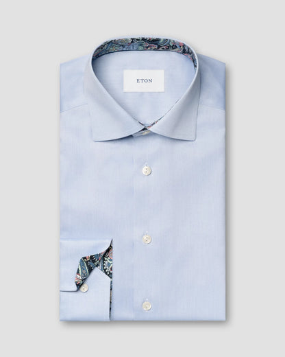 Eton Floral Effect Signature Twill Sport Shirt in Blue -Slim Fit