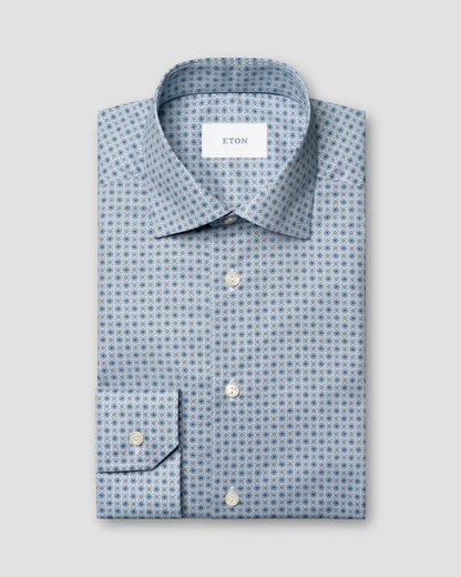 Eton Contemporary Micro Floral Print Shirt in Light Blue