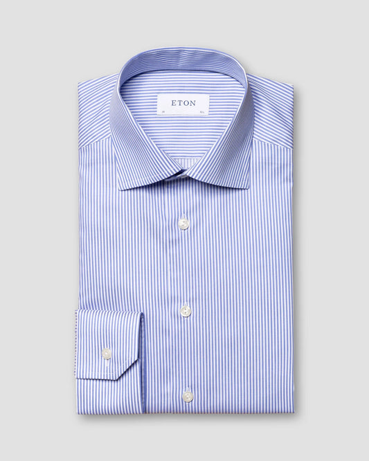 Eton Mid Blue Striped Fine Twill Shirt - Slim Fit