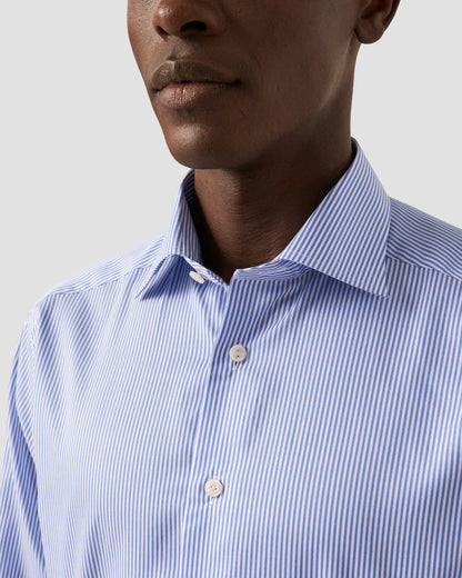 Eton Mid Blue Striped Fine Twill Shirt - Slim Fit
