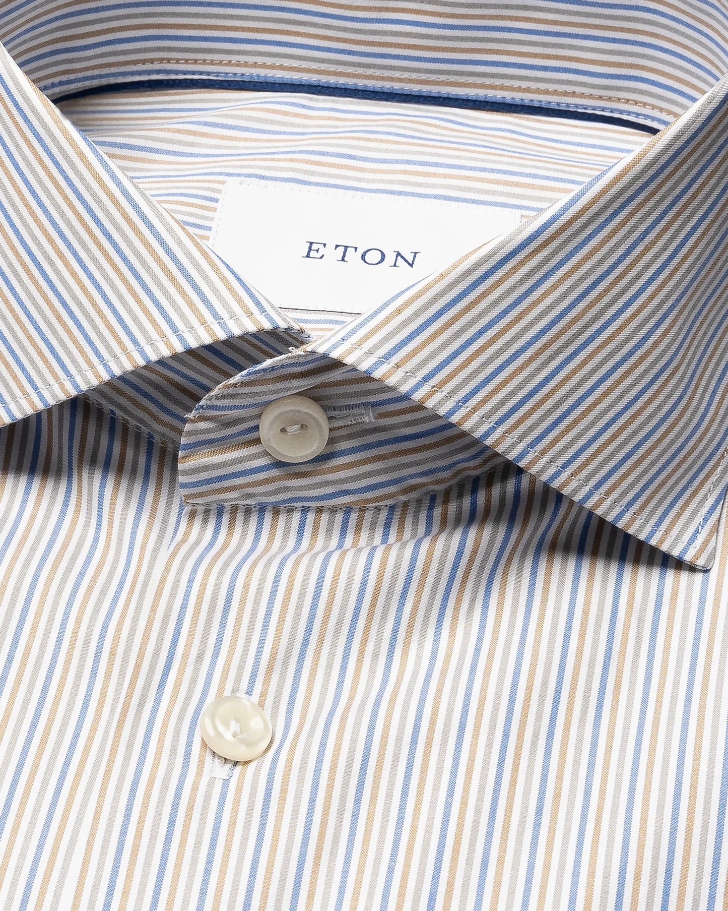 Eton Multi Striped Breeze Poplin Shirt Slim Fit in Beige and Mid Blue Stripes