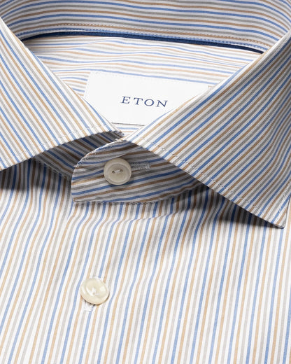 Eton Multi Striped Breeze Poplin Shirt Slim Fit in Beige and Mid Blue Stripes