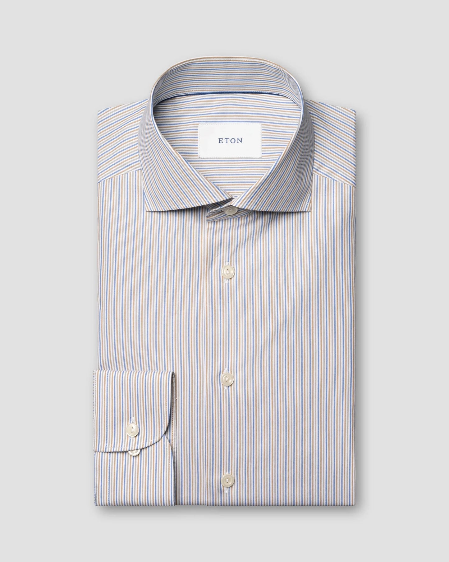 Eton Multi Striped Breeze Poplin Shirt Slim Fit in Beige and Mid Blue Stripes