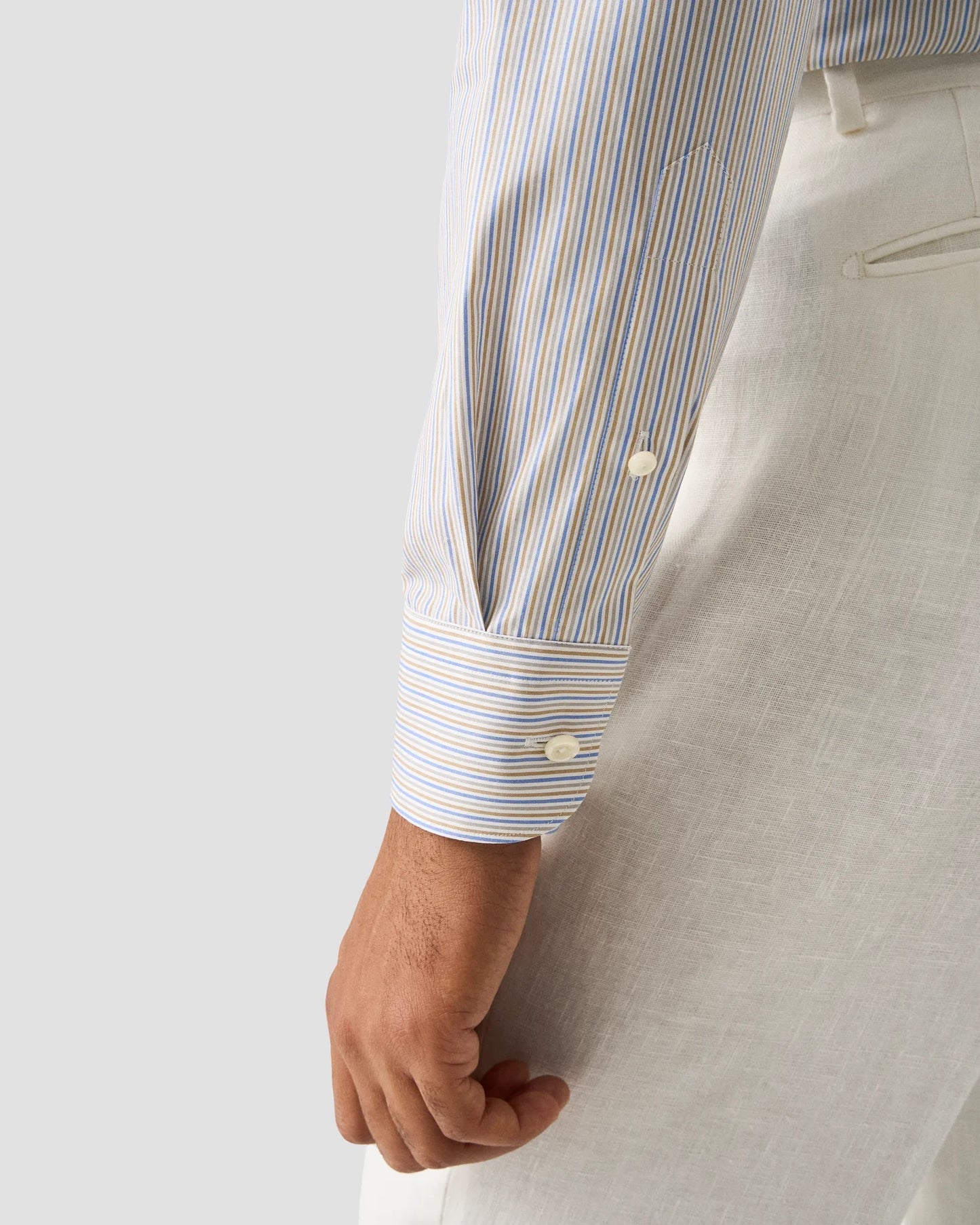 Eton Multi Striped Breeze Poplin Shirt Slim Fit in Beige and Mid Blue Stripes