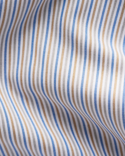 Eton Multi Striped Breeze Poplin Shirt Slim Fit in Beige and Mid Blue Stripes