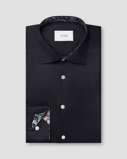 Eton Solid Signature Twill Paisley Effect Shirt In Blue - Slim Fit Uomo San Francisco Eton Solid Signature Twill Paisley Effect Shirt In Blue - Slim Fit Uomo San Francisco