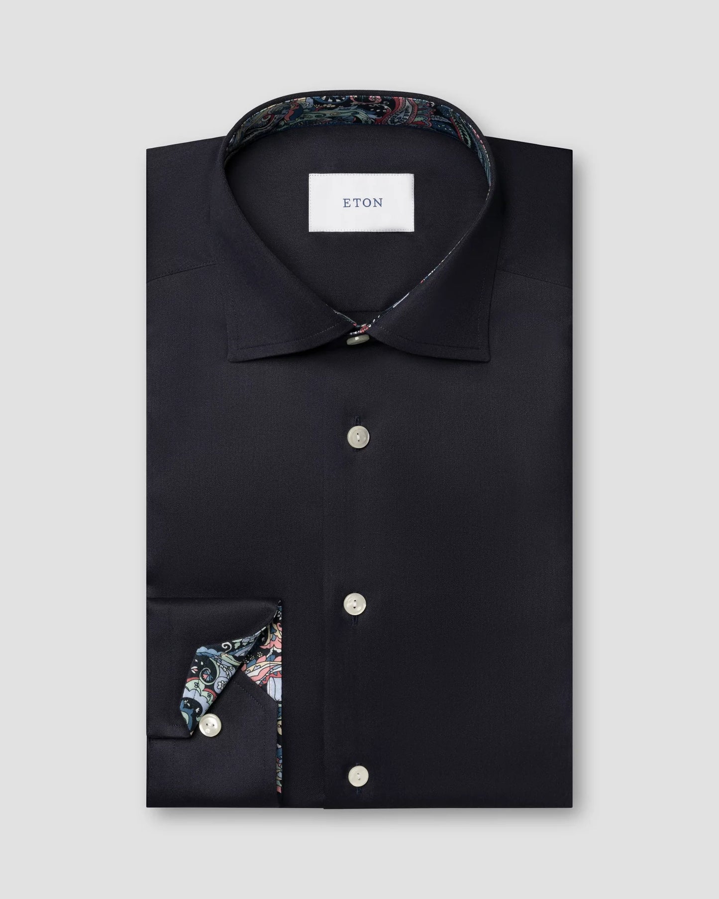 Eton Solid Signature Twill Paisley Effect Shirt In Blue - Slim Fit