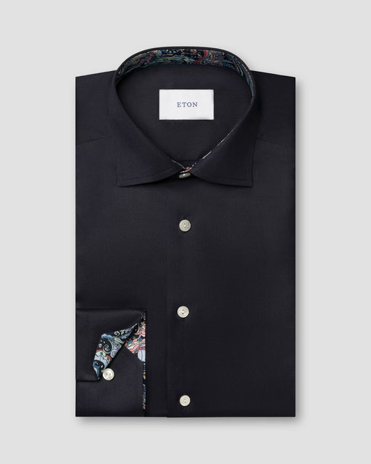 Eton Solid Signature Twill Paisley Effect Shirt In Blue - Contemporary Fit