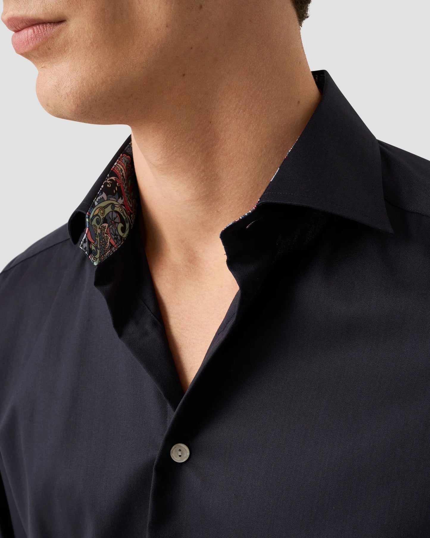 Eton Solid Signature Twill Paisley Effect Shirt In Blue - Slim Fit