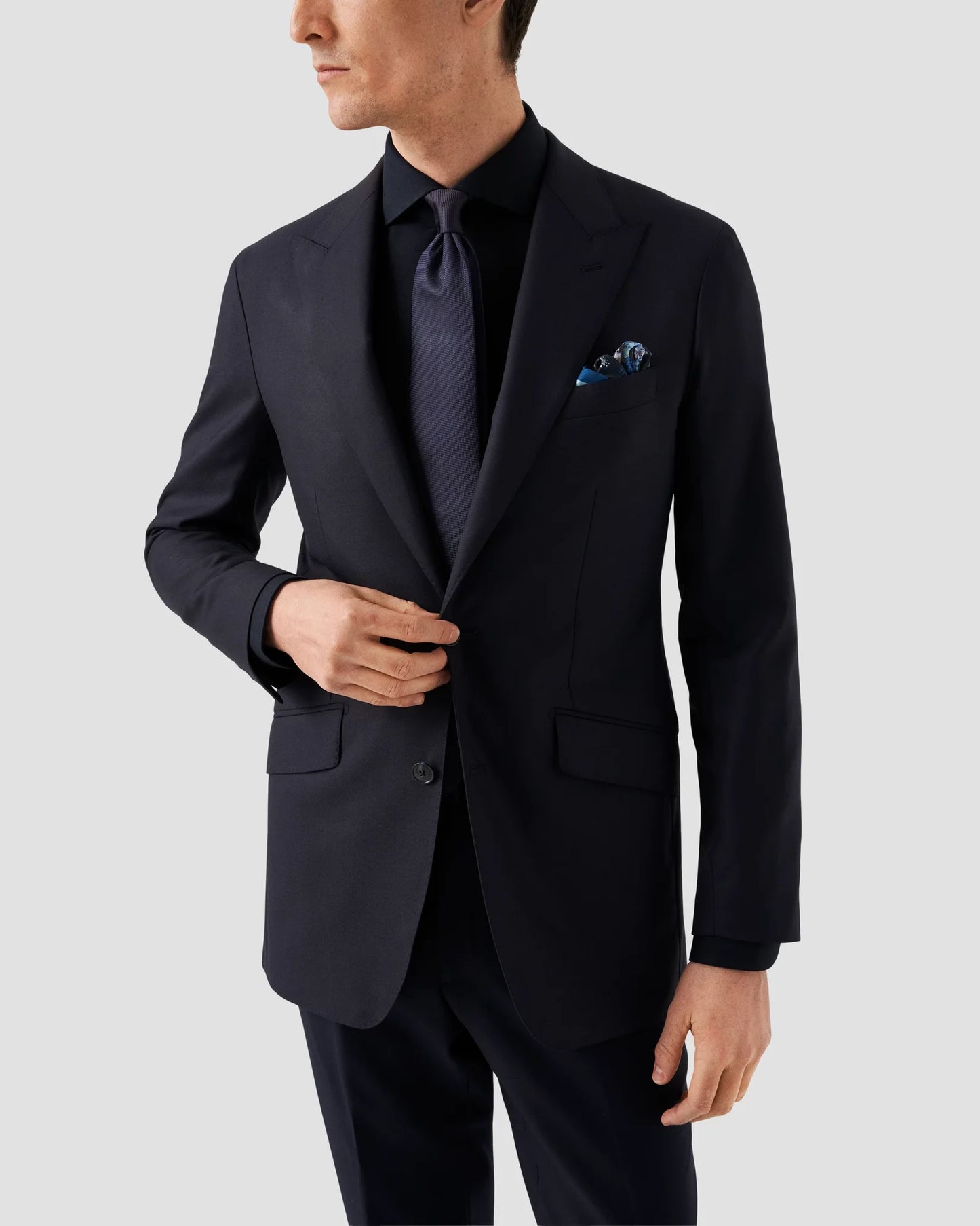 Eton Navy blue Solid Cotton Four-Way Stretch Shirt in Contemporary Fit – Navy Blue