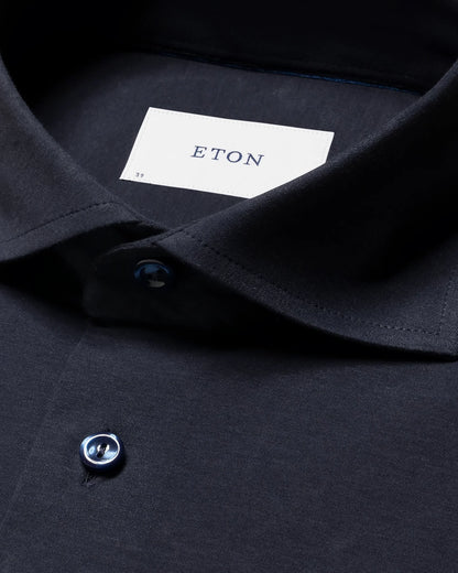 Eton Navy blue Solid Cotton Four-Way Stretch Shirt in Contemporary Fit – Navy Blue