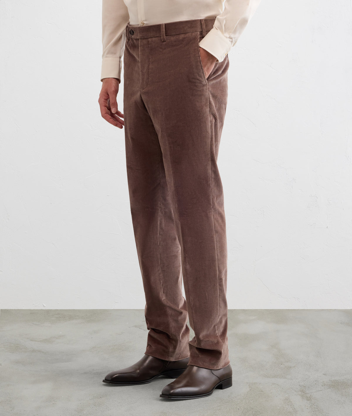 Pal Zileri Cotton & Elastane Corduroy Trousers-Chocolate Brown