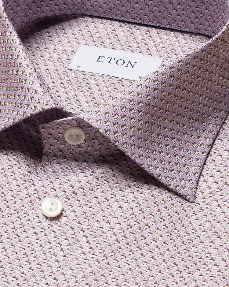 Eton Signature Twill Sport Shirt in Pink Espresso Cup Print