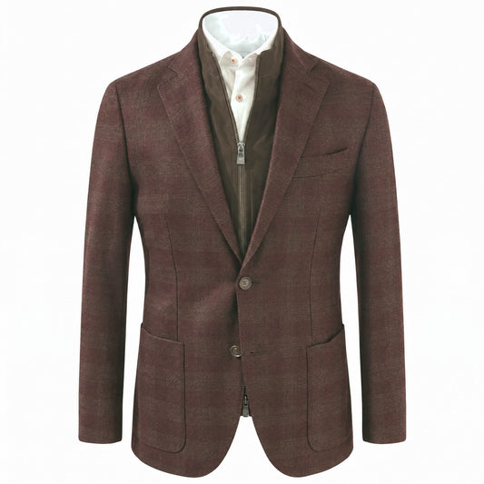 Corneliani ID Wool Jacket with Detachable in Burgundy & Mocha