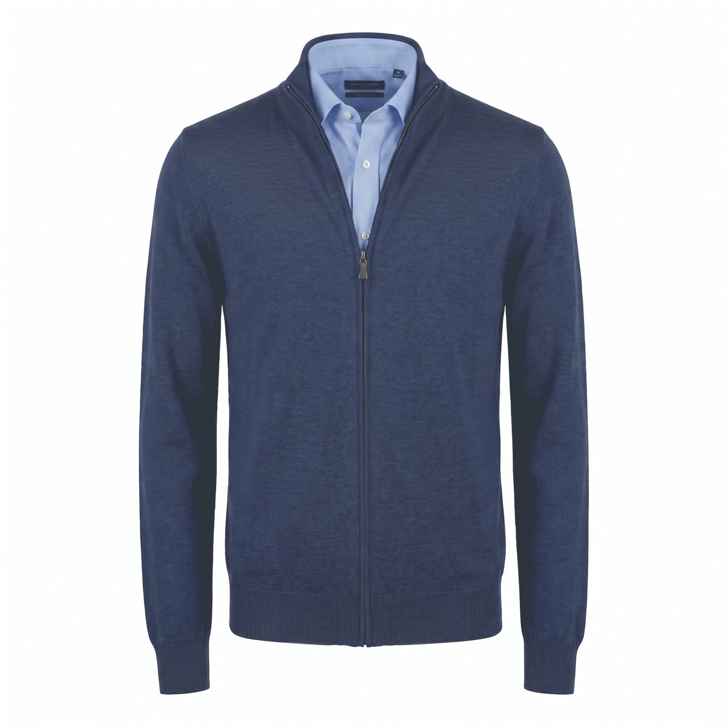 Gran Sasso Merino Wool Full-Zip Sweater in Mid Blue