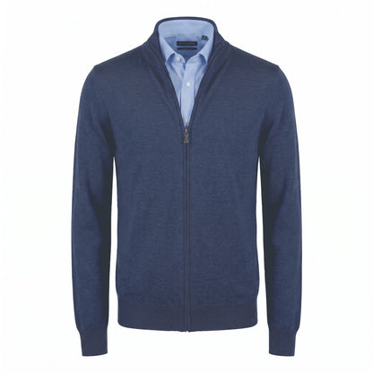 Gran Sasso Merino Wool Full-Zip Sweater in Mid Blue