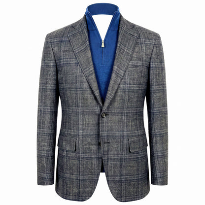 Canali Kei Model Wool Sport Coat in Medium Grey with Blue Plaid