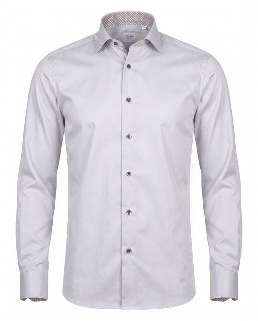 Stenströms Light Grey Twill Shirt with Contrast Buttons in Slim Fit