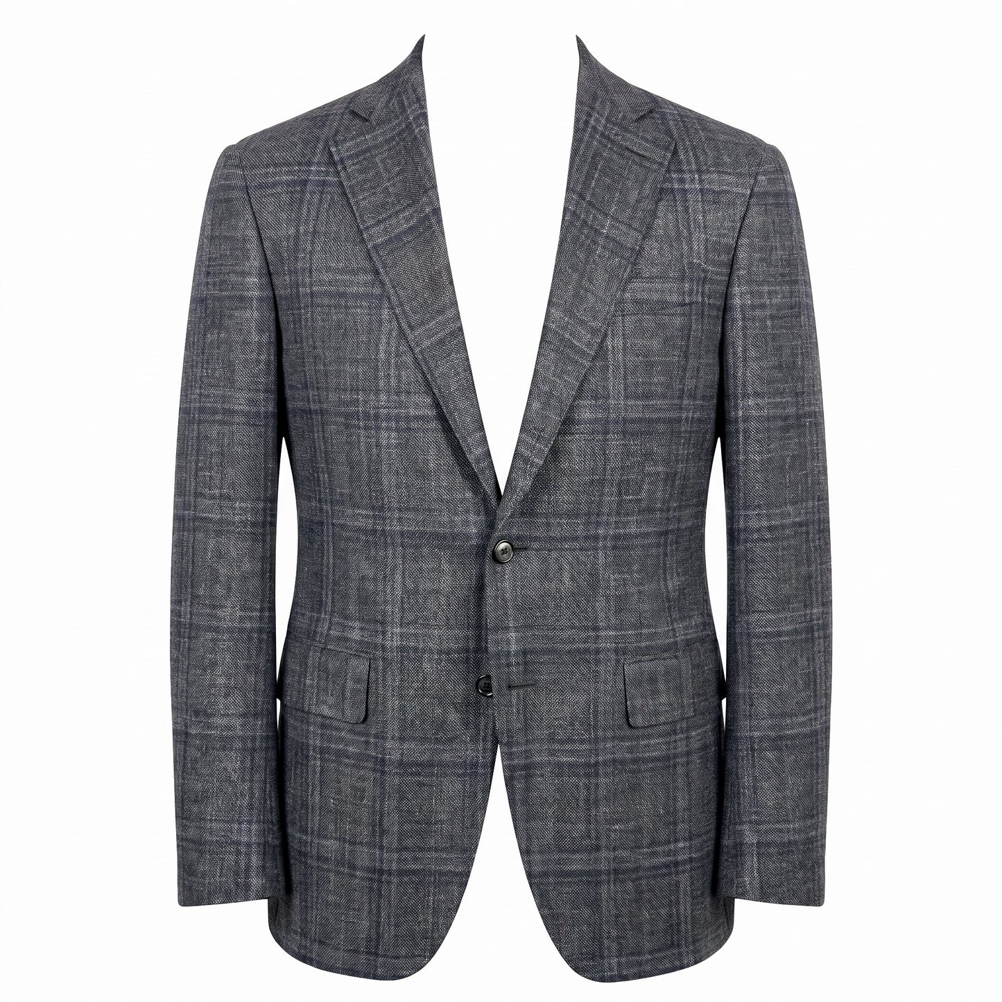 Canali Kei Model Wool Sport Coat in Medium Grey with Blue Plaid