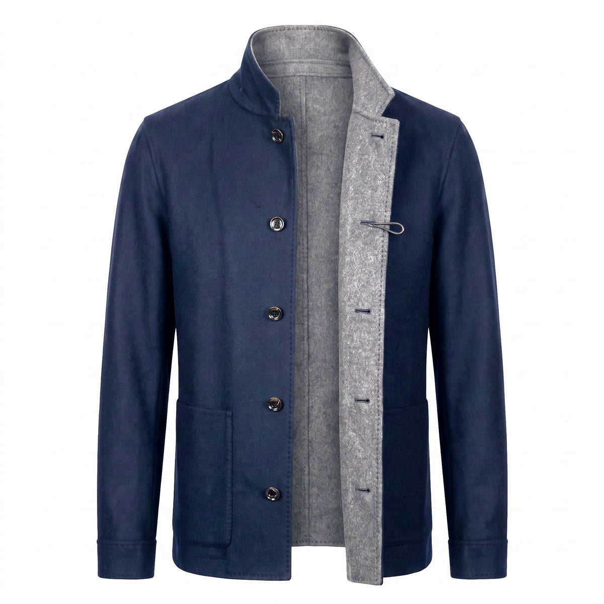 Gimo’s Ultra-Soft Double-Faced Wool Reversible Coat – Navy Blue