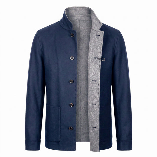 Gimo’s Ultra-Soft Double-Faced Wool Reversible Coat – Navy Blue