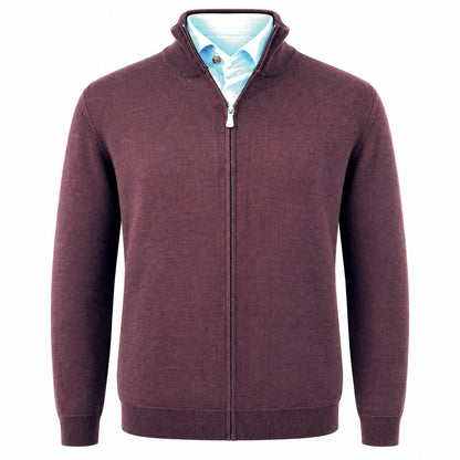 Gran Sasso Merino Wool Full-Zip Sweater in Wine