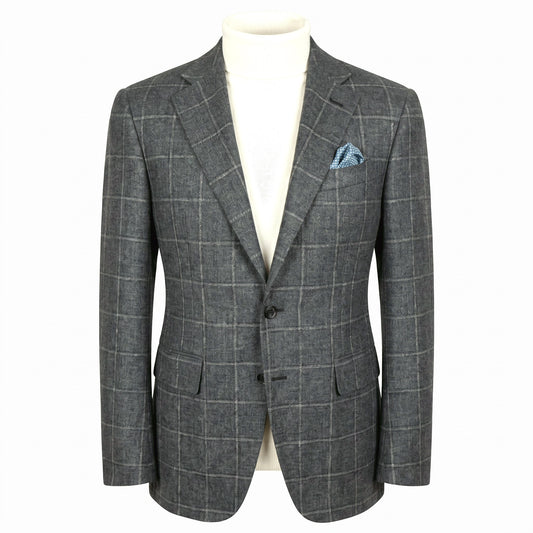 Canali Kei Model Wool Sport Coat in Olive with Taupe Windowpane