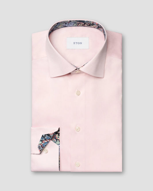 Eton Paisley Effect Signature Twill Shirt In Solid Pink - Slim Fit