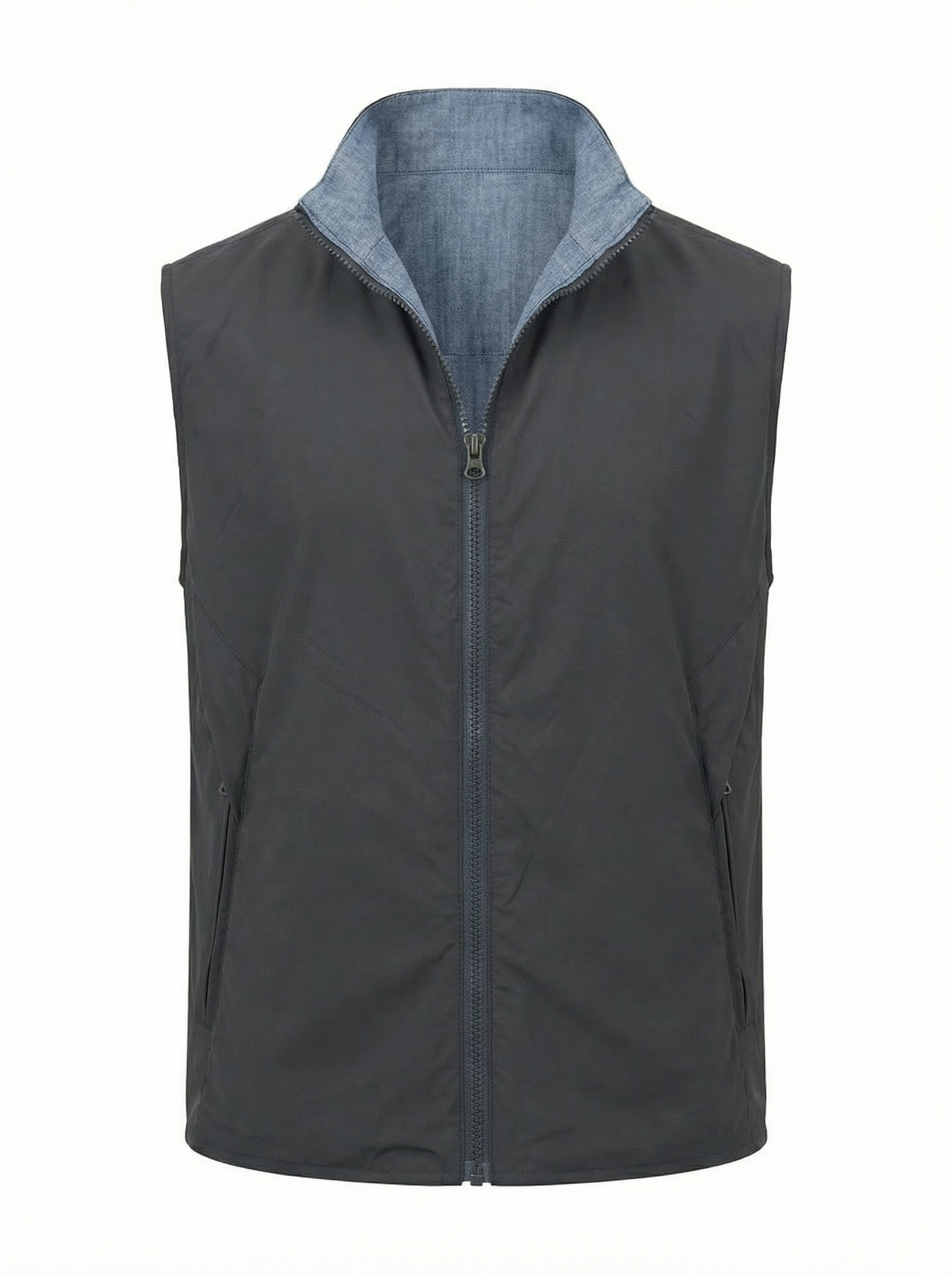 Waterville Silk & Vigin Wool Reversible Vest in Mid Blue