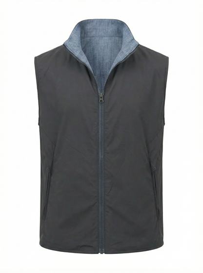 Waterville Silk & Vigin Wool Reversible Vest in Mid Blue