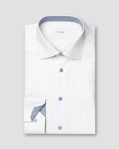 Eton Solid Signature Twill Geometric Effect Shirt In Slim Fit- White